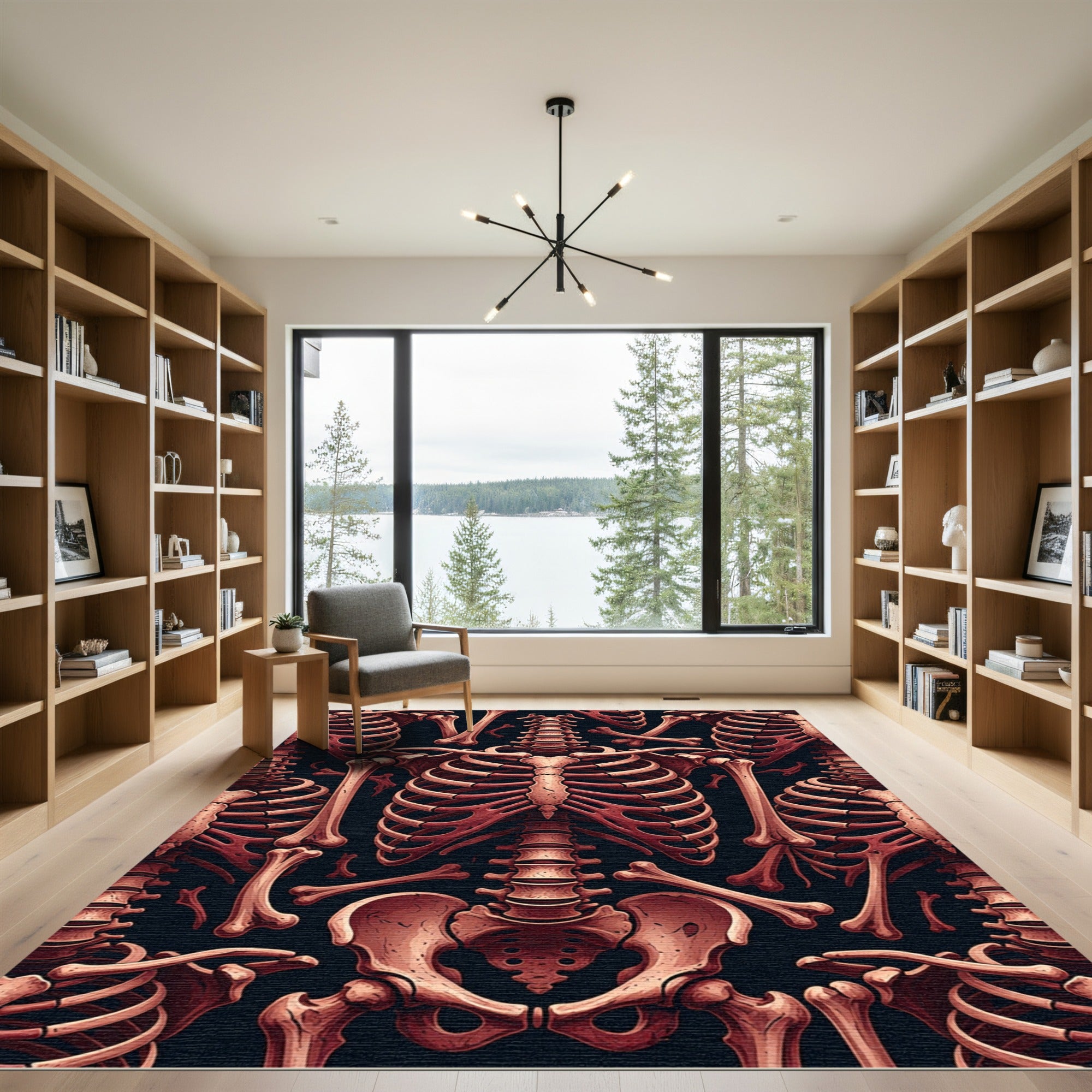 Gothic Crimson Anatomical Skeleton Bone Composition Rug