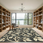 Earthy Tan Vine Scroll Floral Rug
