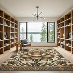 Neutral Cream Lotus Blossom Floral Rug