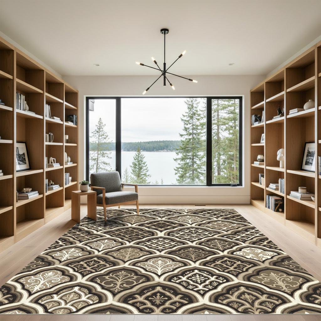 Sepia Arabesque Trellis Layered Rug