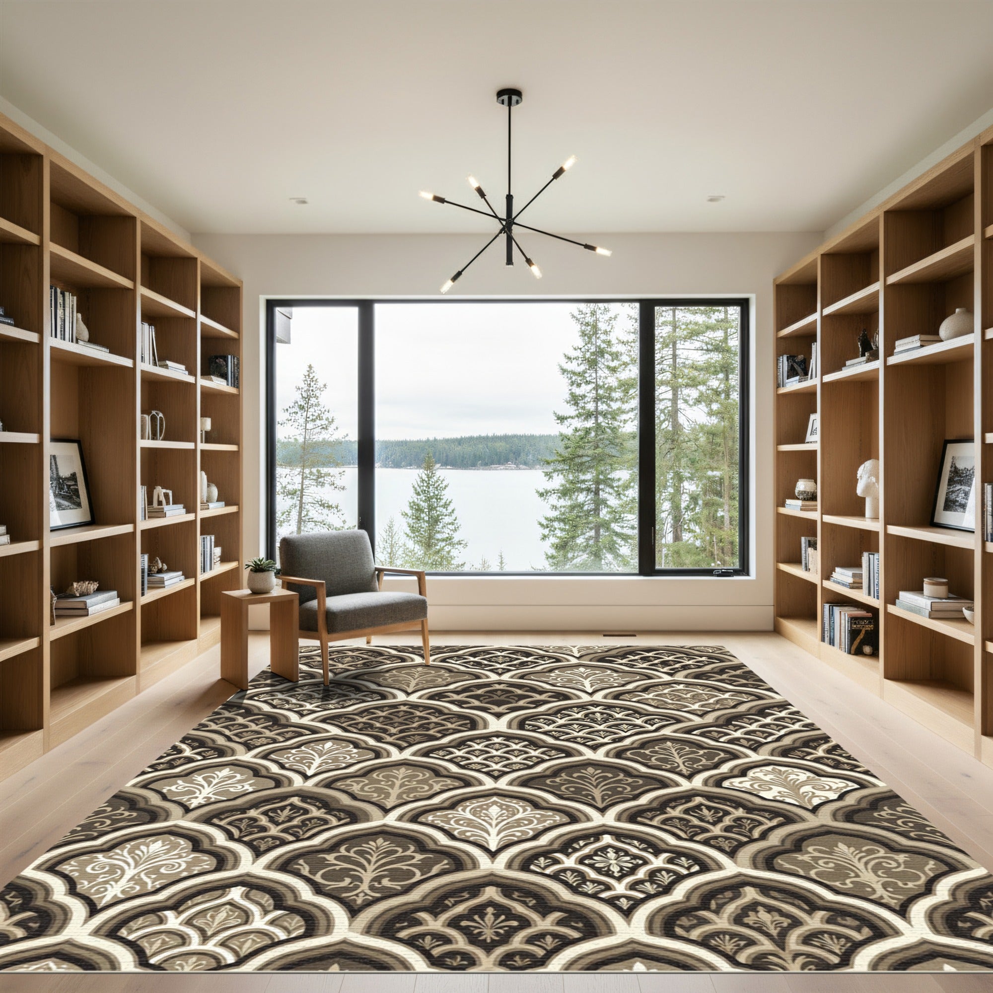 Sepia Arabesque Trellis Layered Rug
