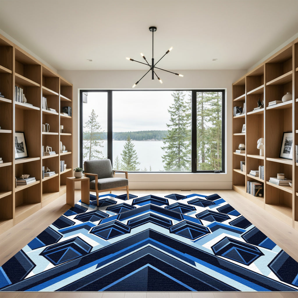 Bold Blue Chevron Geometric Abstraction Rug
