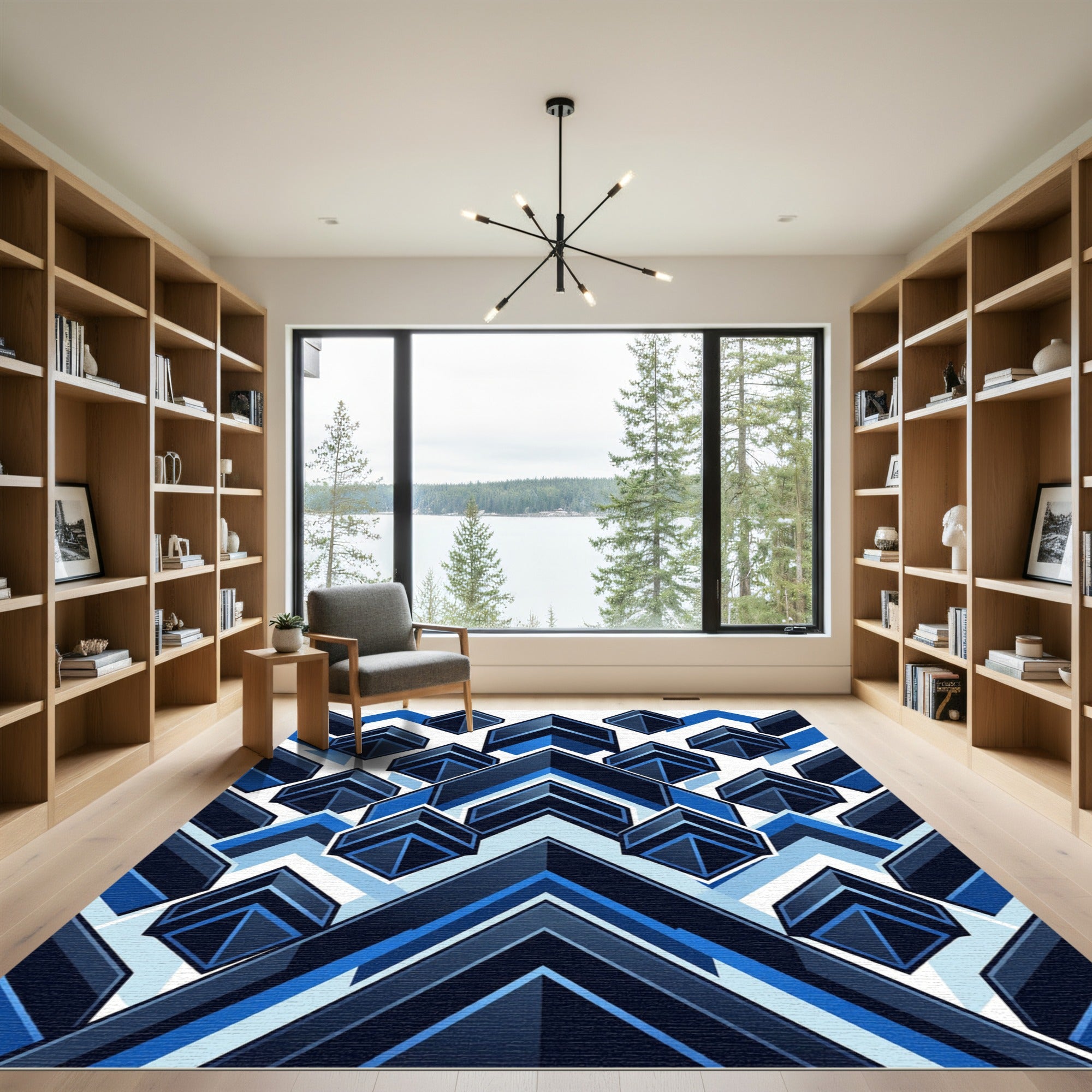 Bold Blue Chevron Geometric Abstraction Rug