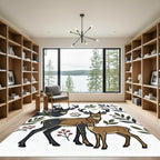 Rustic Woodland Deer and Berry Illustration Rug