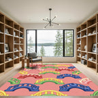 Whimsical Colorful Bridge Fruit Grid Rug