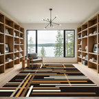 Mid-Century Modern Earth Tone Linear Grid Rug