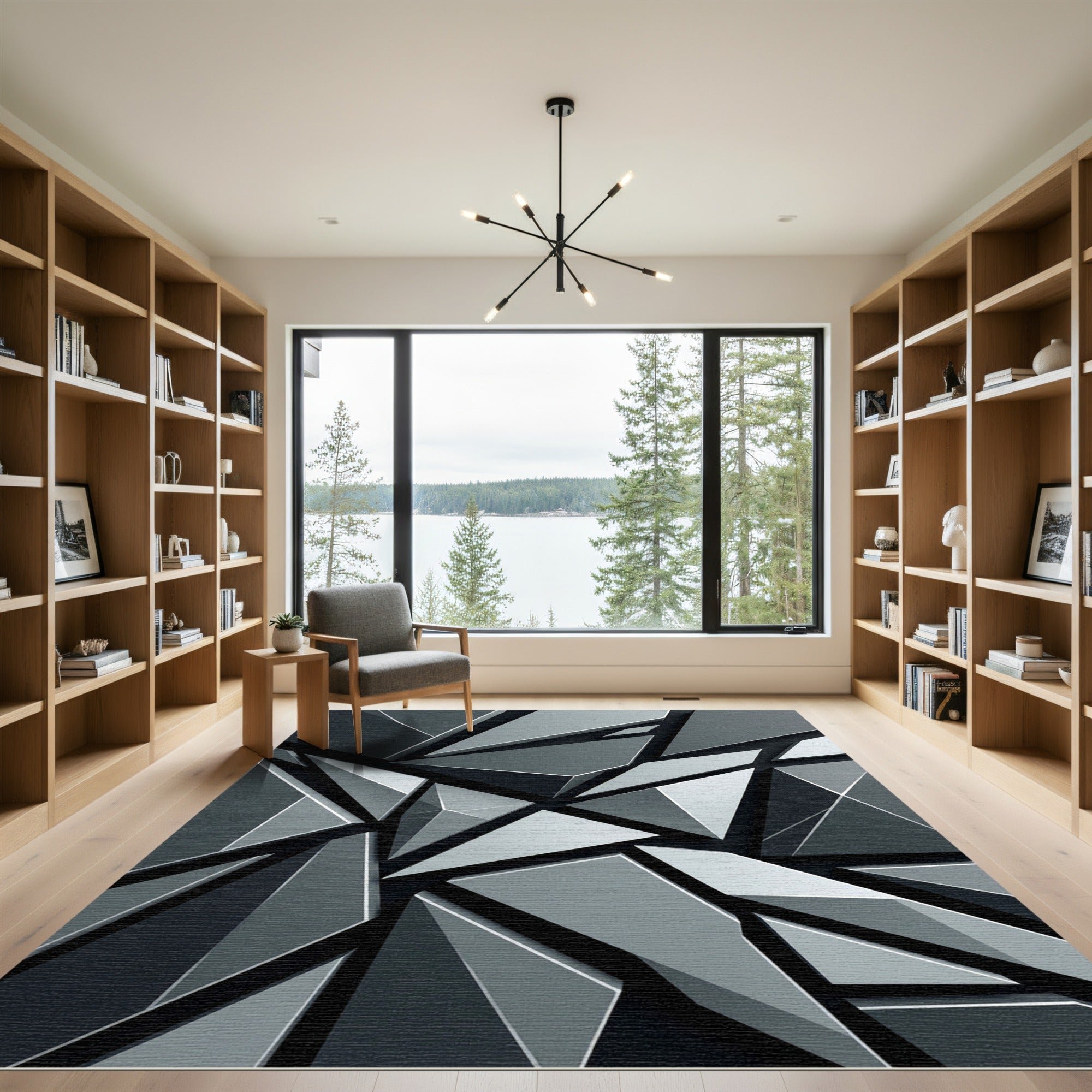 Monochromatic Geometric Shard Abstract Rug