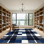Navy and White Plaid Checkered Rug