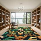 Opulent Currency Emblem Gold Teal Wallcovering Rug