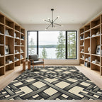 Beige Interwoven Gray Wicker Lattice Rug
