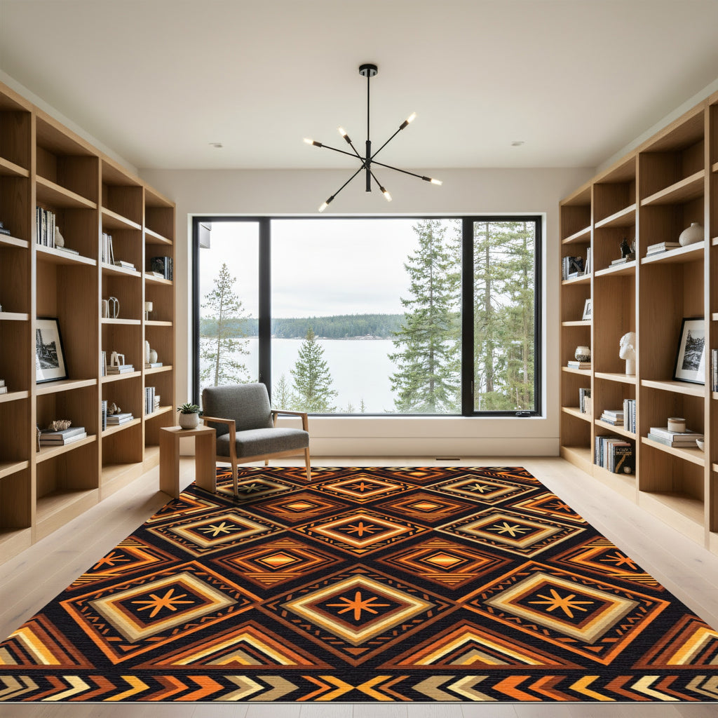 Bold Amber Geometric Diamond Tribal Rug