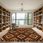 Bold Amber Geometric Diamond Tribal Rug