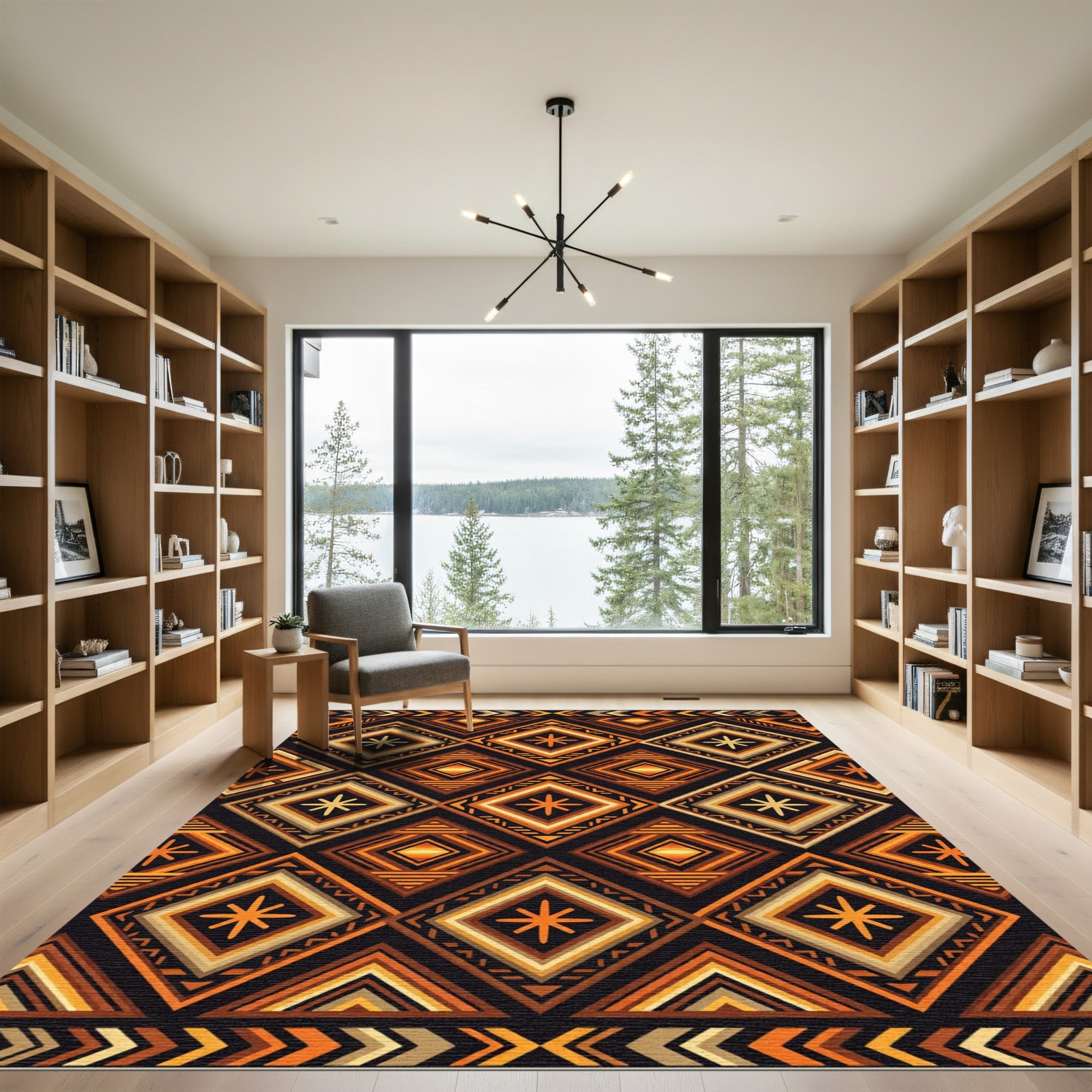 Bold Amber Geometric Diamond Tribal Rug