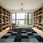 Modern Charcoal and Slate Grid Rug