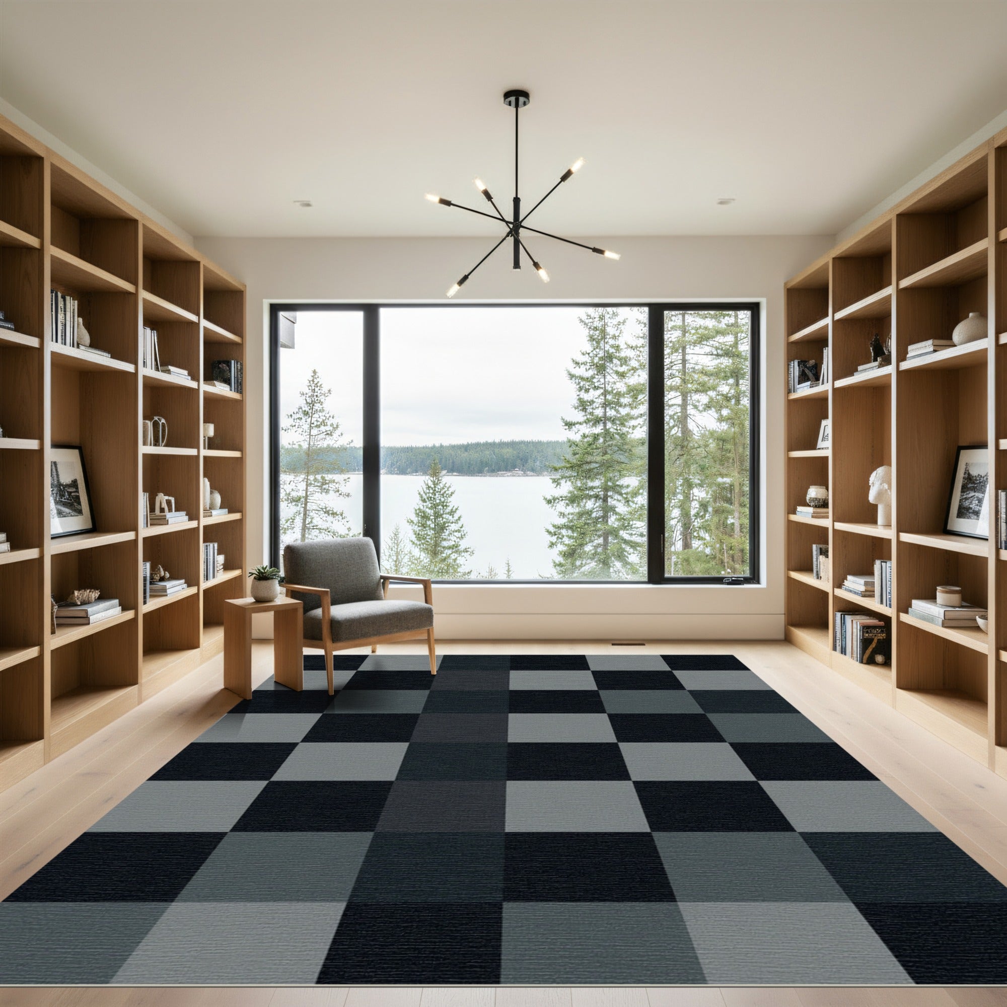 Modern Charcoal and Slate Grid Rug
