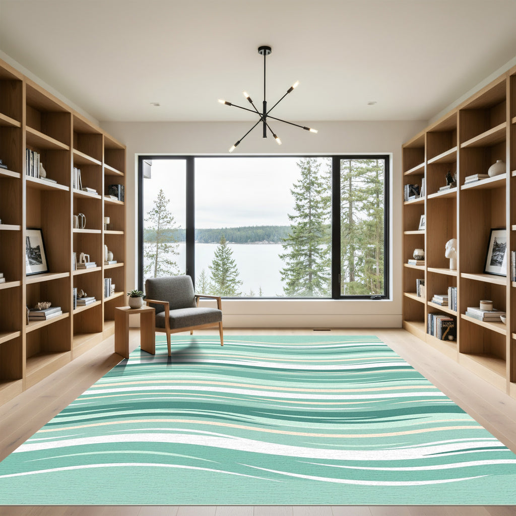 Serene Aqua Wavy Linear Flow Rug