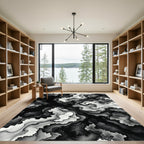 Monochrome Abstract Ink Flow Swirl Rug