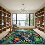 Vivid Jungle Cat Tropical Floral Rug