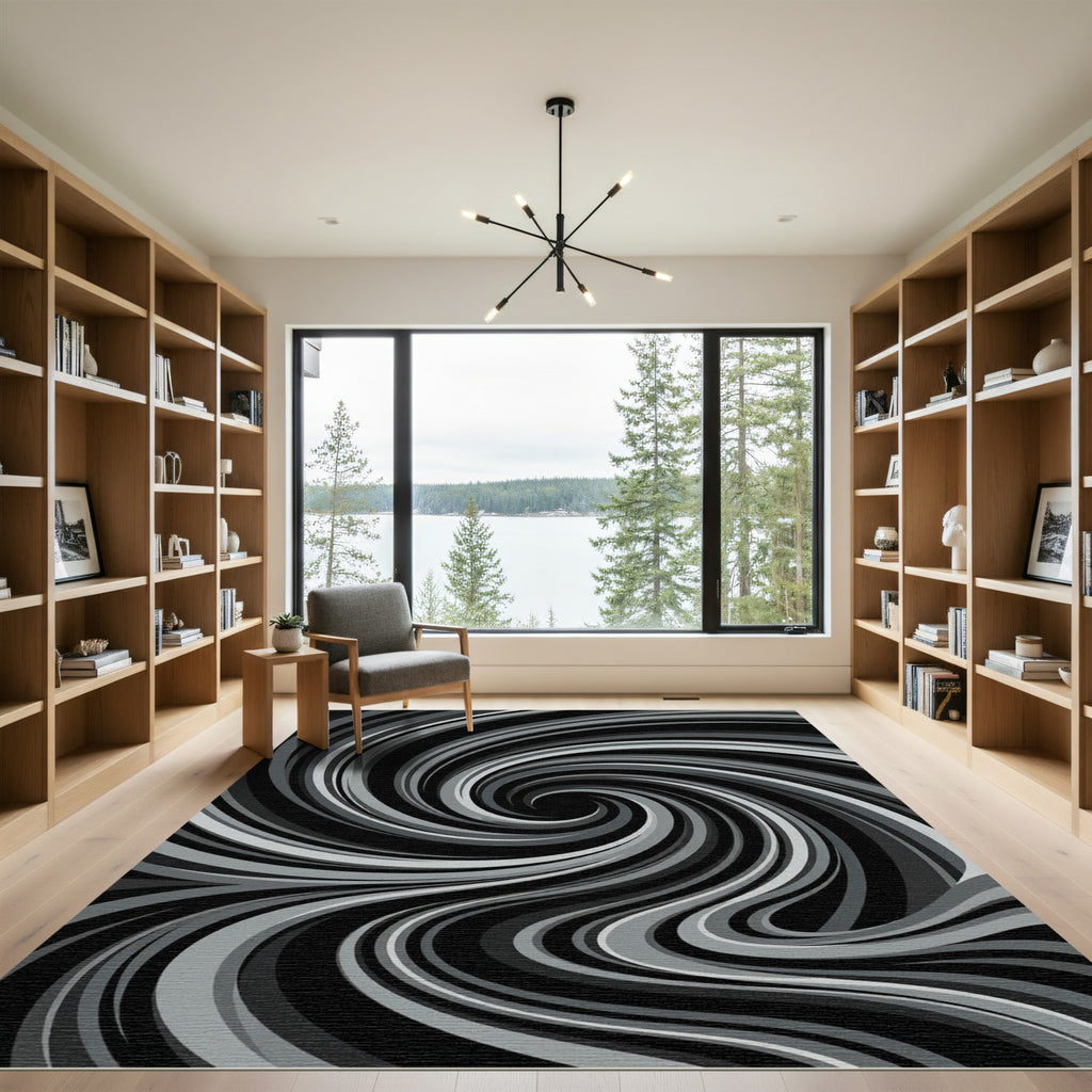 Monochromatic Swirl Abstract Flow Rug