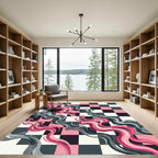 Abstract Pink and Gray Wave Checkered Rug