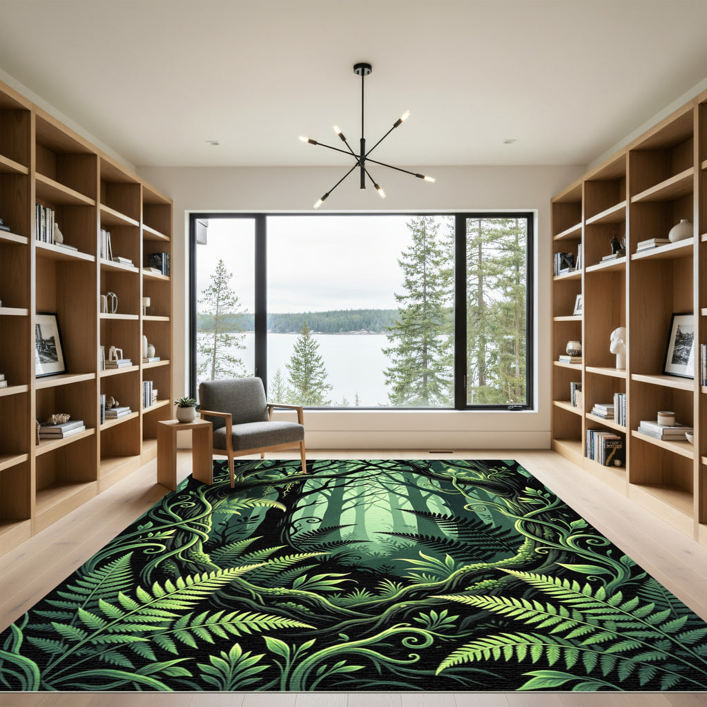 Lush Emerald Fern Forest Foliage Rug