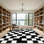 Modern Monochrome Wavy Checkered Graphic Rug