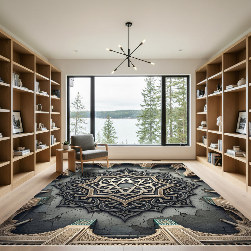 Elegant Gray Stone Interlaced Geometric Star Rug