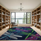 Neon Cybernetic Dragonfly Circuit Art Rug