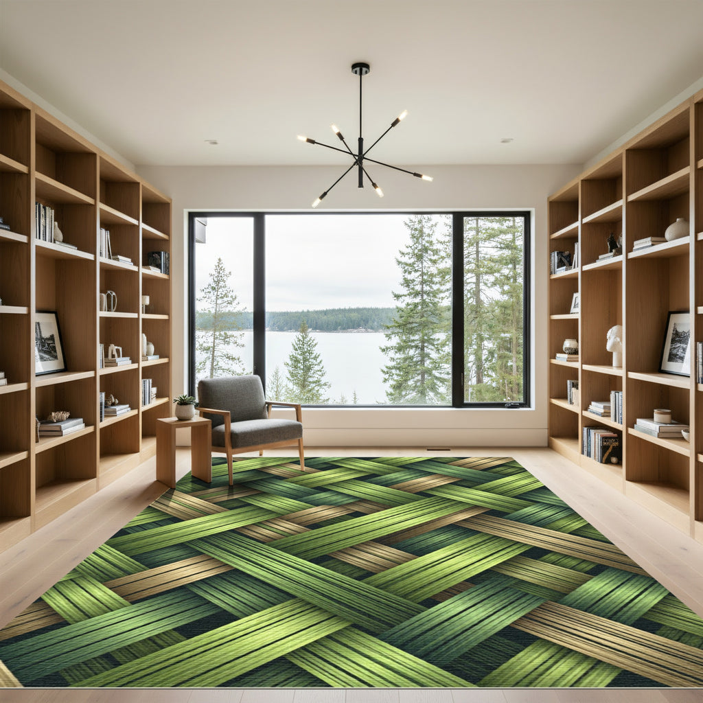 Earthy Green Woven Texture Rug