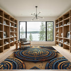 Antique Gold Blue Circular Emblem Rug