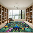 Vibrant Tropical Peacock Floral Art Rug