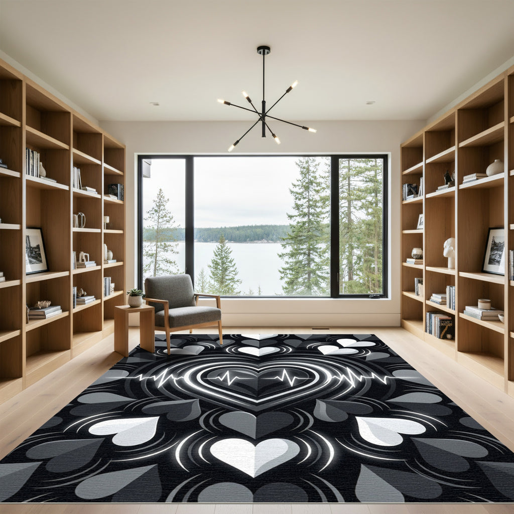 Minimalist Monochrome EKG Heart Echo Rug