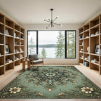 Vintage Teal Floral Medallion Scroll Rug