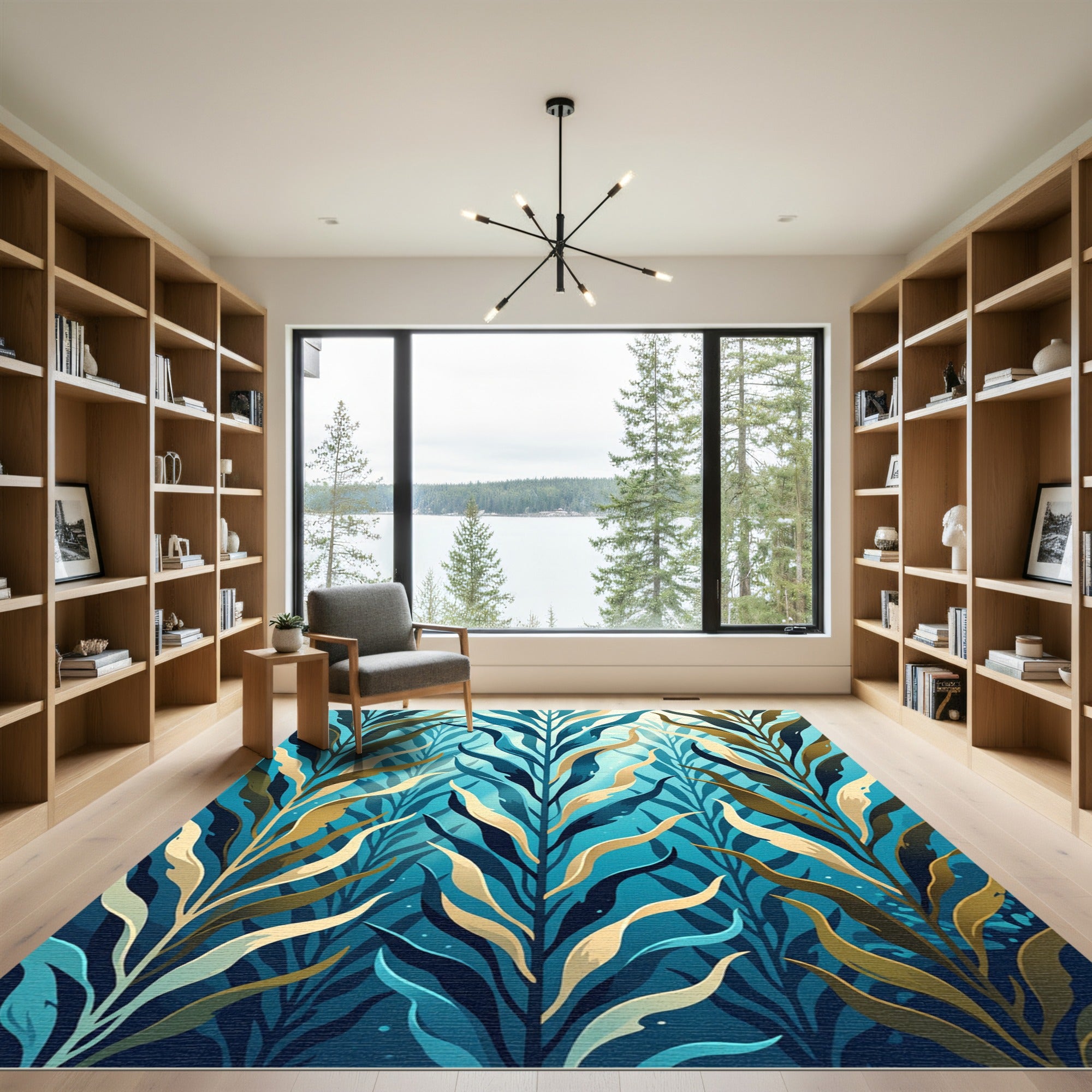 Lush Teal and Gold Kelp Forest Rug