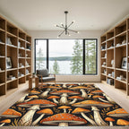 Whimsical Orange Mushroom Forest Meadow Rug