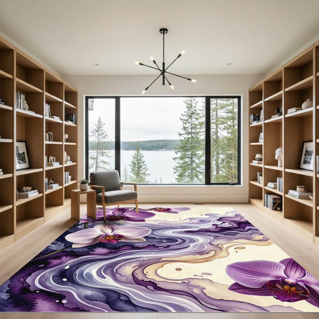Elegant Purple Orchid Watercolor Flow Rug