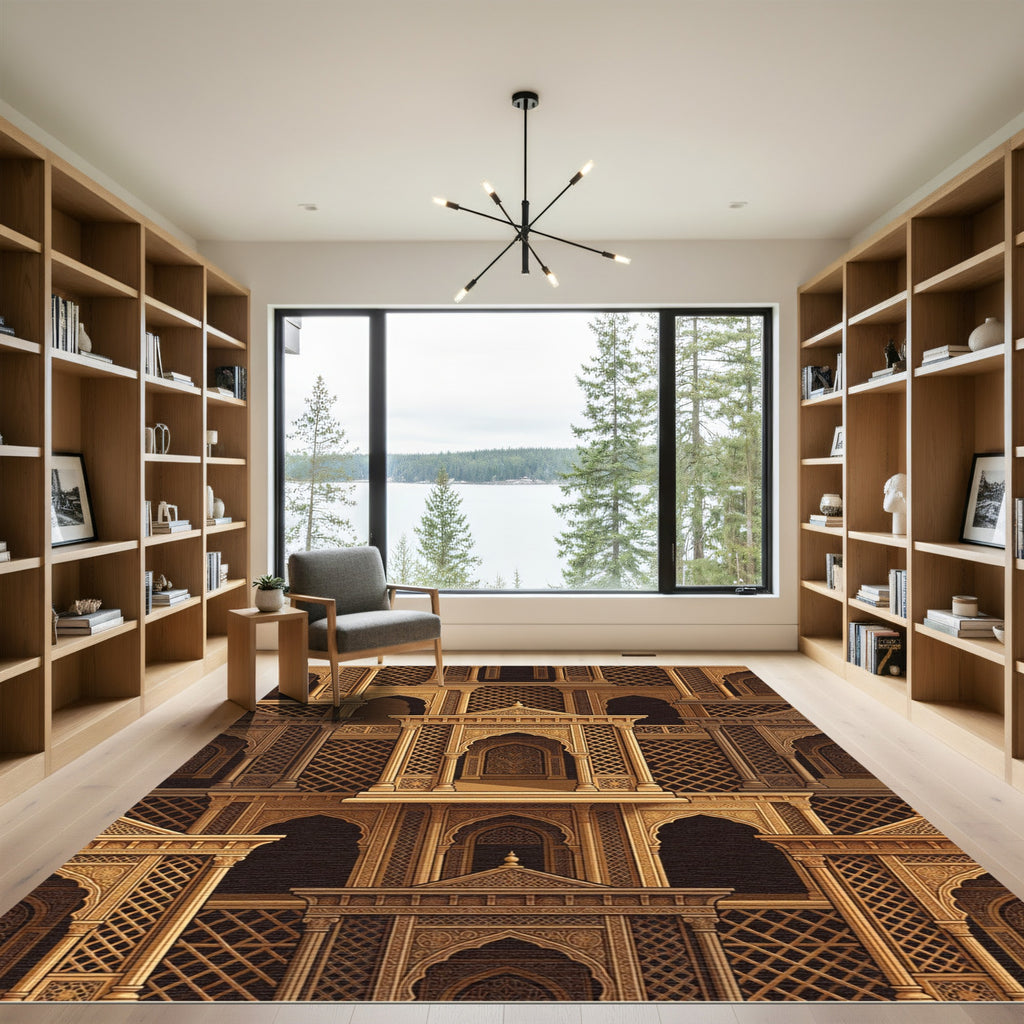 Golden Intricate Architectural Archways Rug