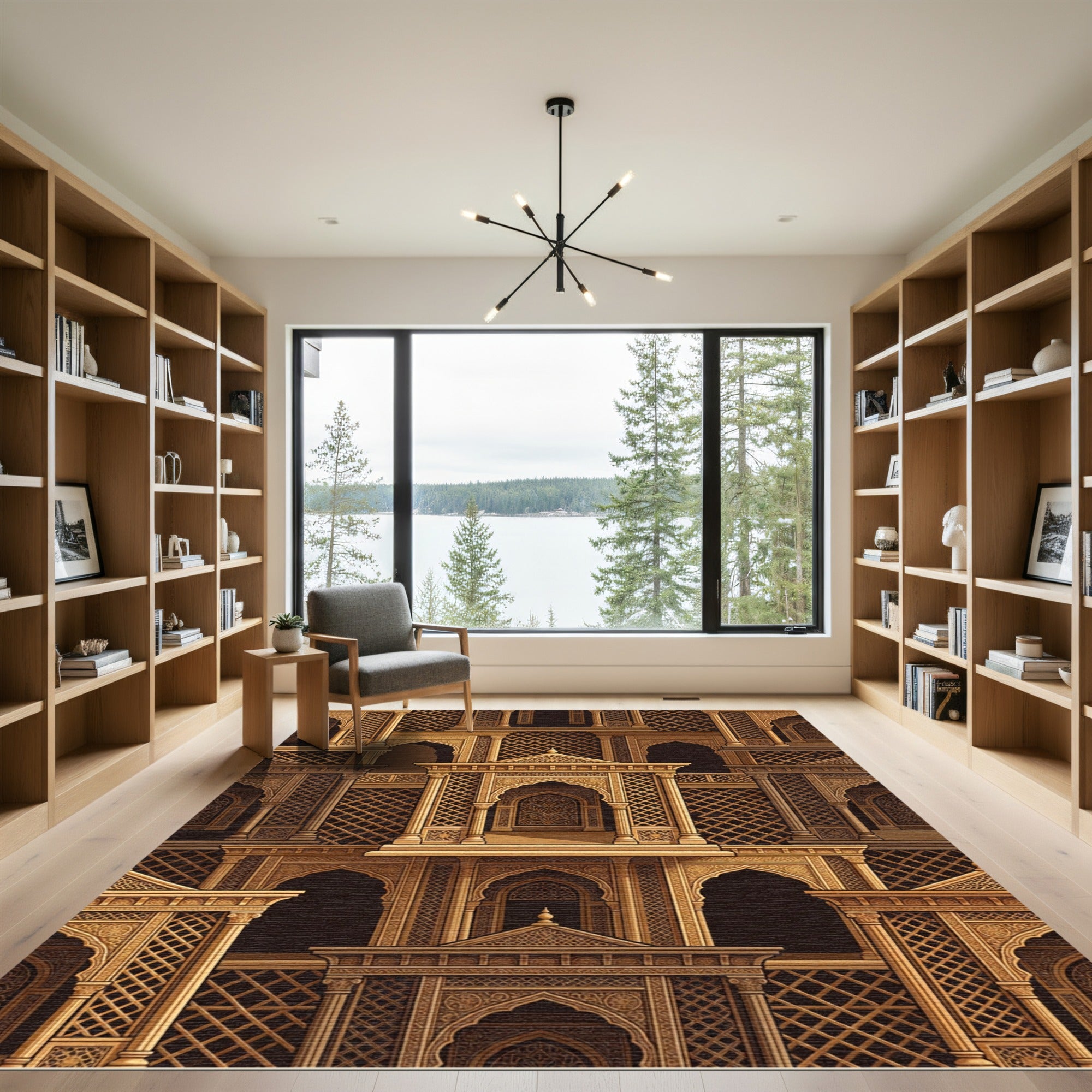 Golden Intricate Architectural Archways Rug
