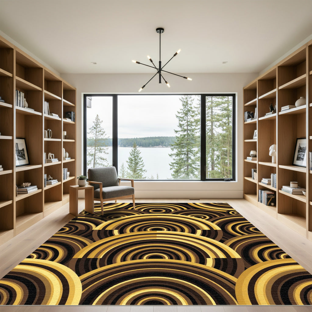 Rich Gold Brown Concentric Arcs Rug