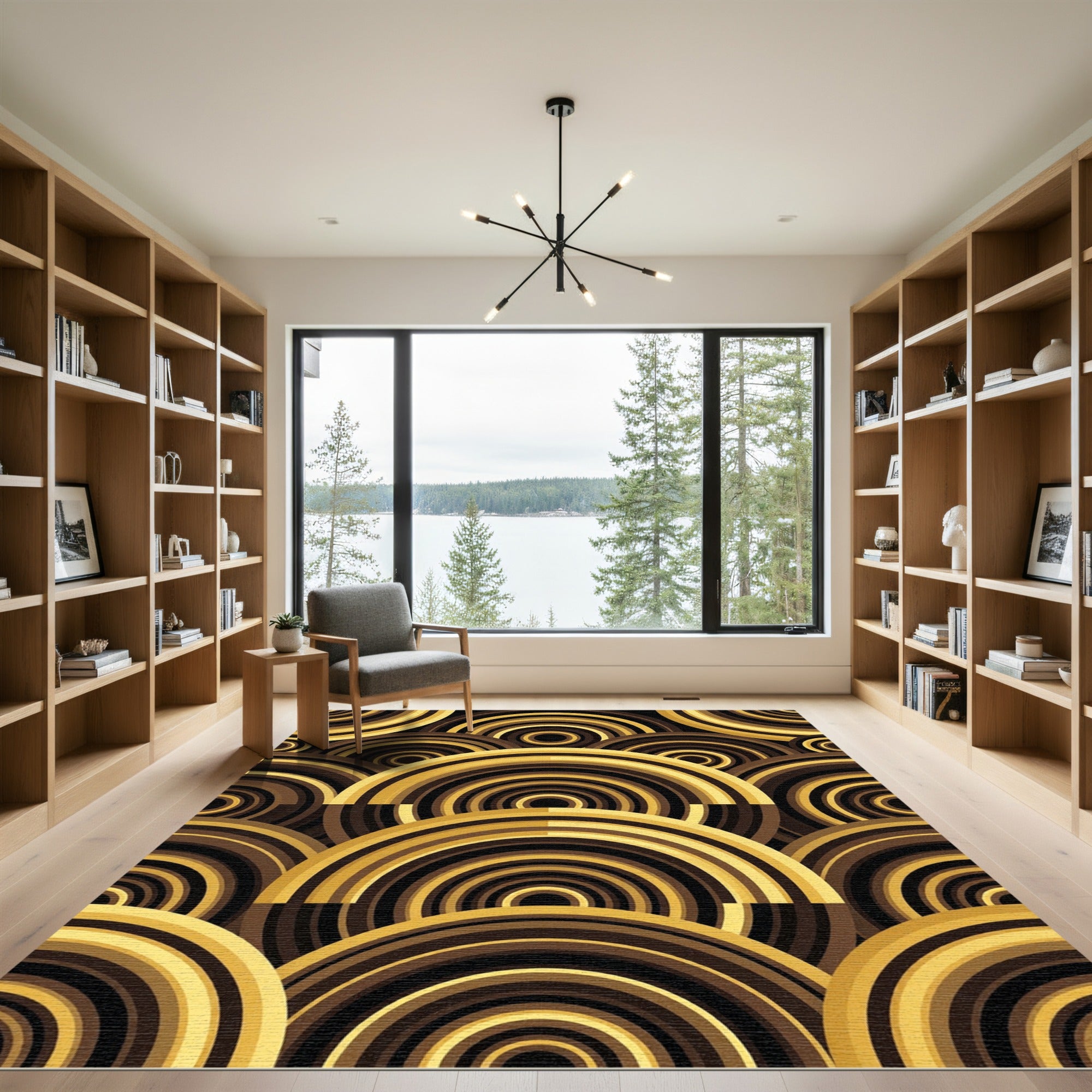 Rich Gold Brown Concentric Arcs Rug