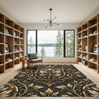 Gilded Foliage Ornate Black Shield Crest Rug