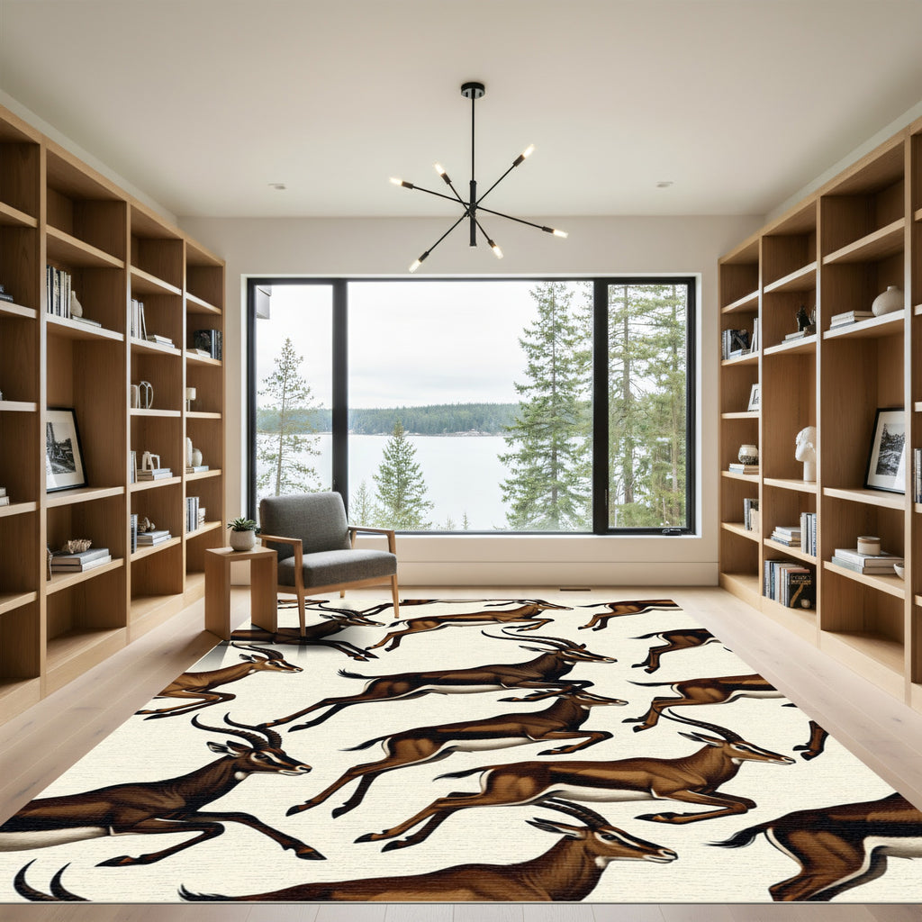 Dynamic Leaping Antelope Earthy Tones Rug