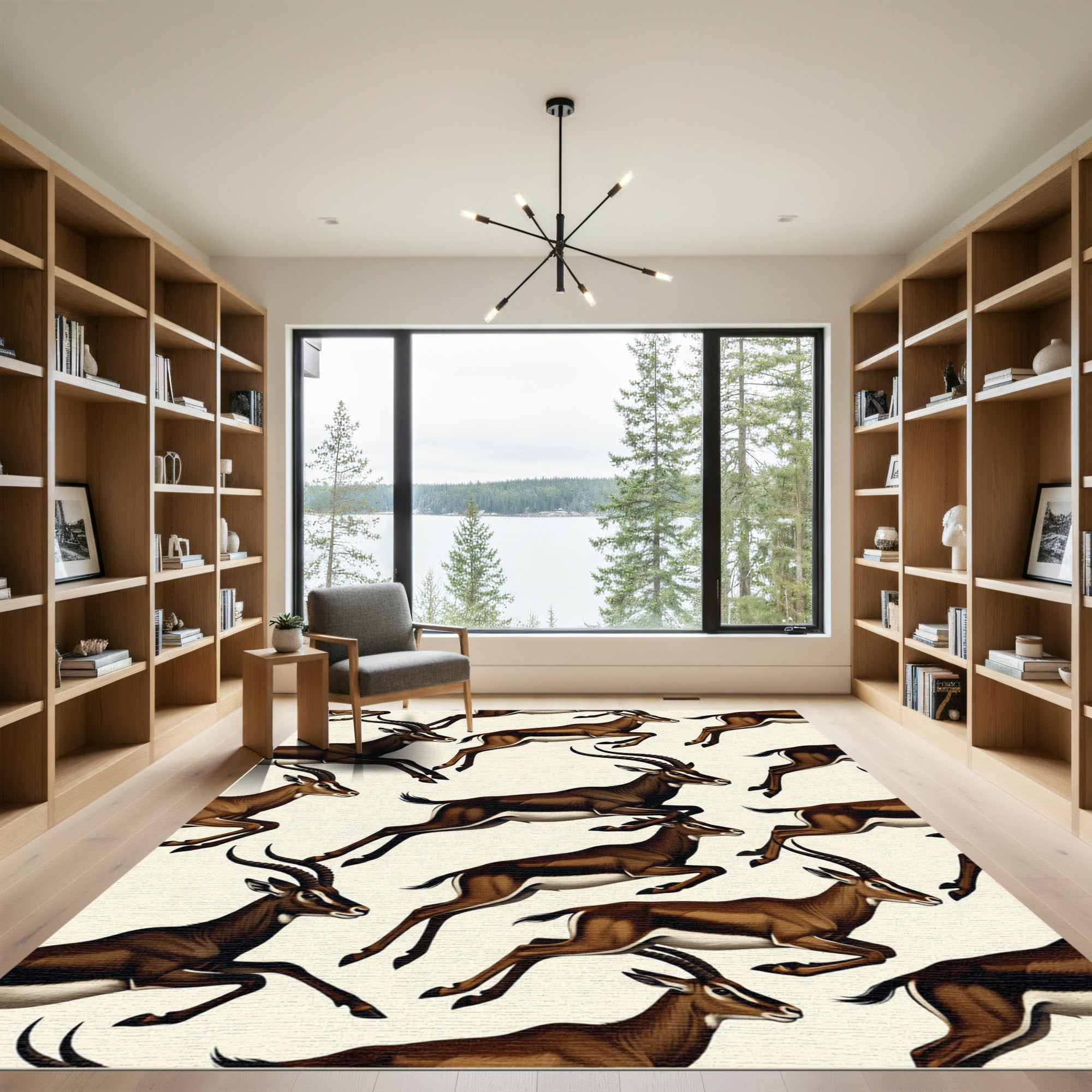 Dynamic Leaping Antelope Earthy Tones Rug