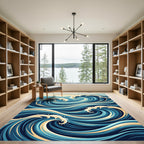 Dynamic Navy Swirling Wave Ocean Rug