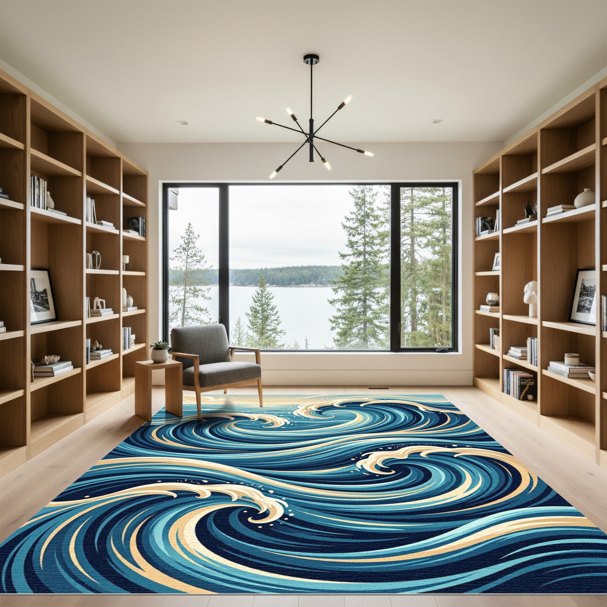Dynamic Navy Swirling Wave Ocean Rug