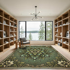 Earthy Green Floral Mandala Medallion Rug