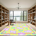 Whimsical Yellow Cloud Doodle Script Rug