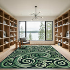 Emerald Green Swirling Vine Arabesque Rug