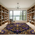 Regal Purple and Gold Fleur-de-Lis Rug