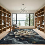 Ethereal Silver Lotus Smoke Bloom Rug